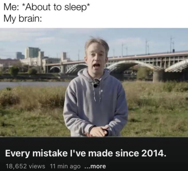 depressing memes Me: *About to sleep* My brain: Every mistake I've made since 2014.