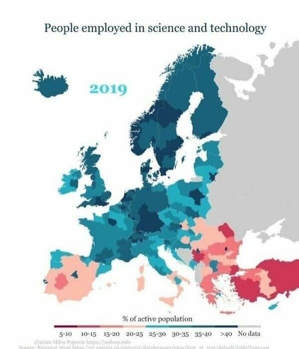 European maps People employed in science and technology