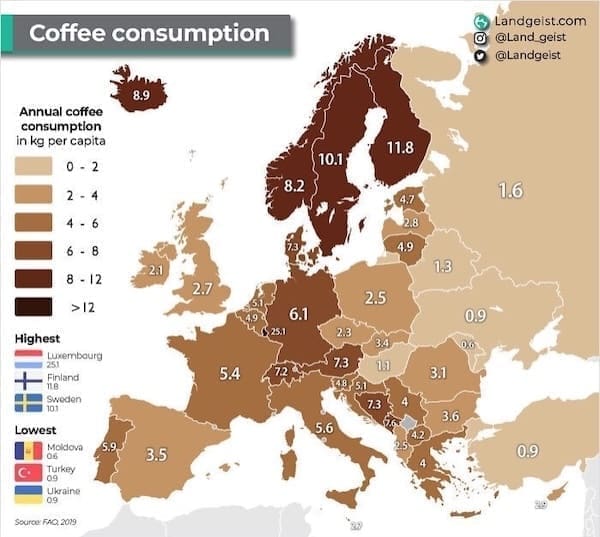 European maps Coffee consumption