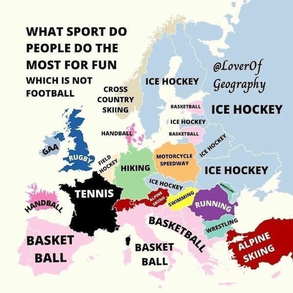 European maps WHAT SPORT DO PEOPLE DO THE MOST FOR FUN WHICH IS NOT FOOTBALL