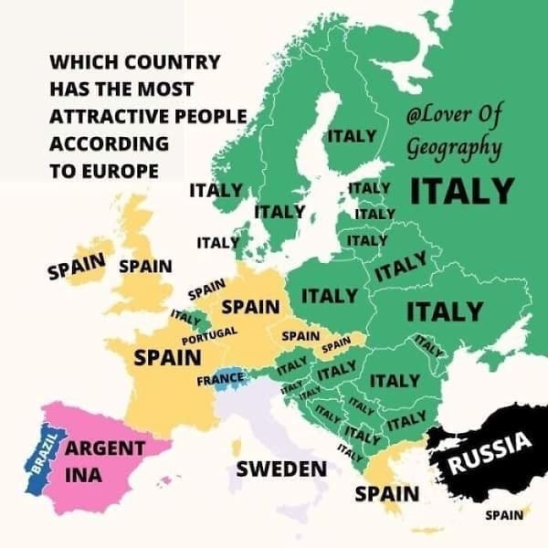 European maps WHICH COUNTRY HAS THE MOST ATTRACTIVE PEOPLE ACCORDING TO EUROPE