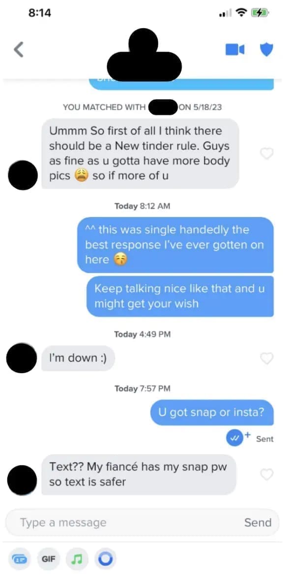 funny dating app Ummm So first of all I think there should be a New tinder rule. Guys as fine as u gotta have more body pics so if more of u Today 8:12 AM ^^ this was single handedly the best response live ever gotten on here Keep talking nice like that and u might get your wish