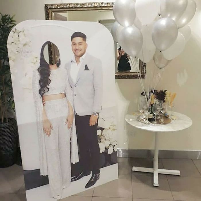 Funny face cutouts bride