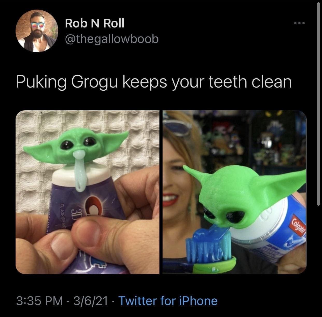 funny memes Puking Grogu keeps your teeth clean