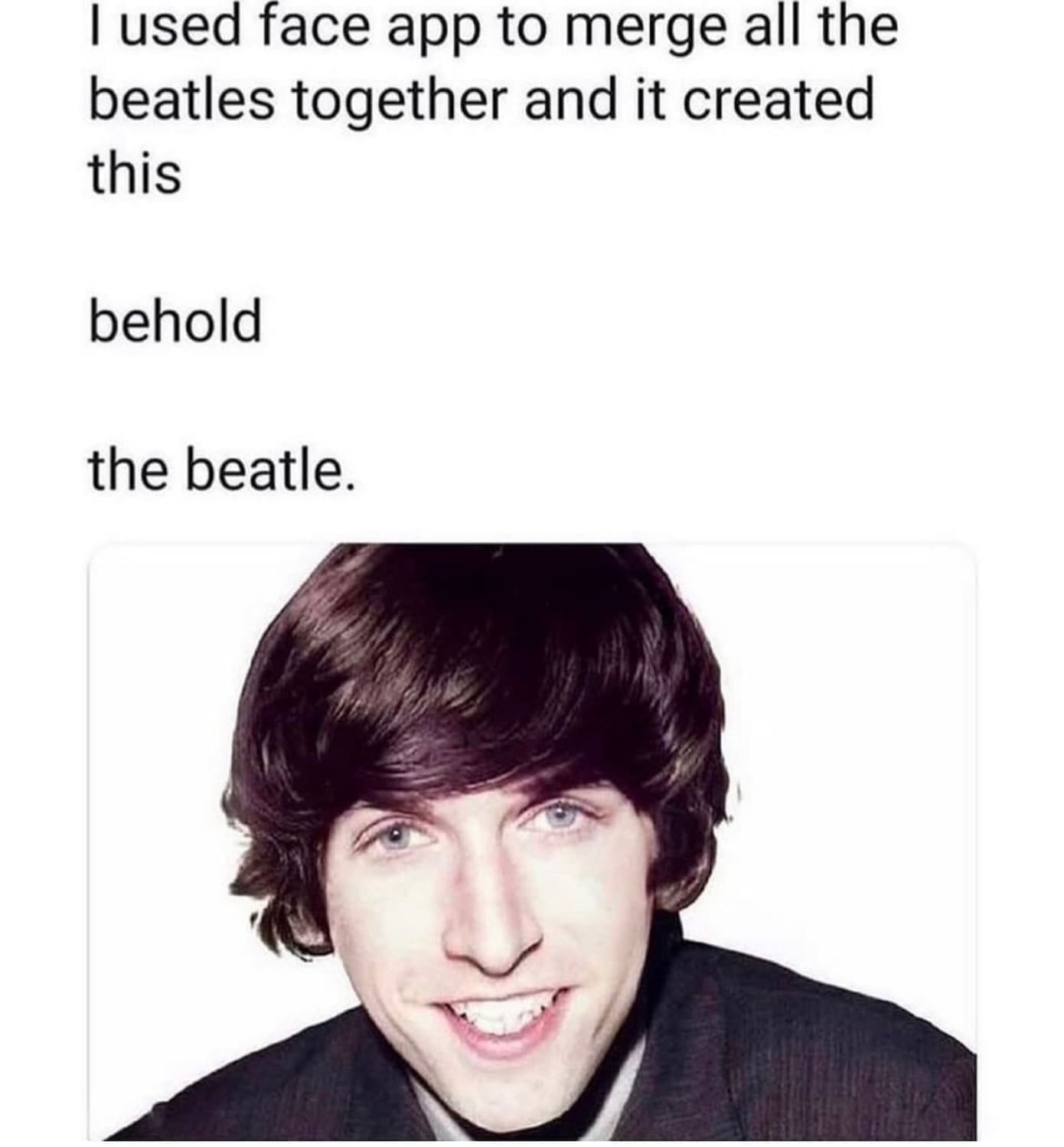 funny pics I used face app to merge all the beatles together and it created this behold the beatle.