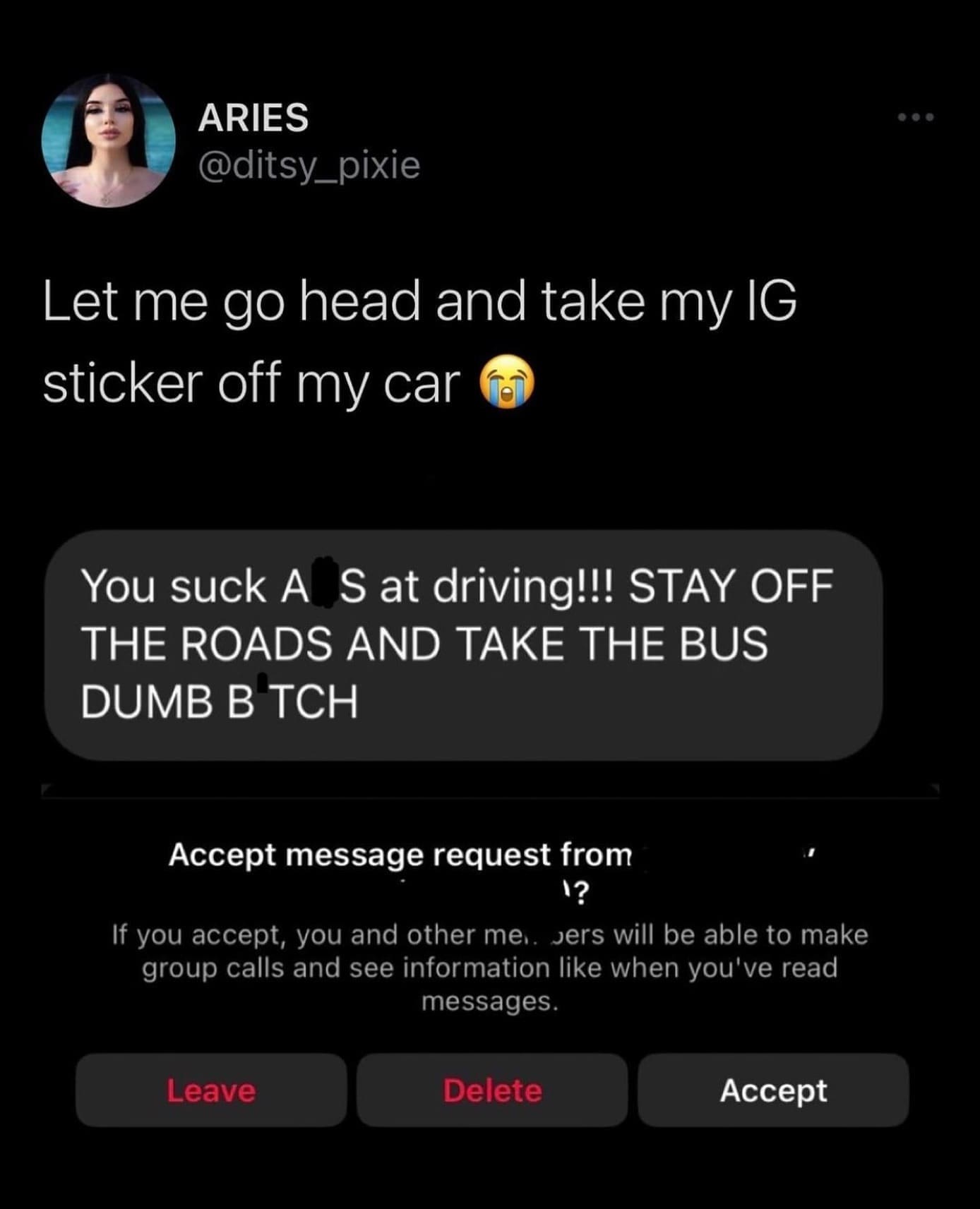 funny pics Let me go head and take my IG sticker off my car You suck A S at driving!!! STAY OFF THE ROADS AND TAKE THE BUS DUMB B TCH