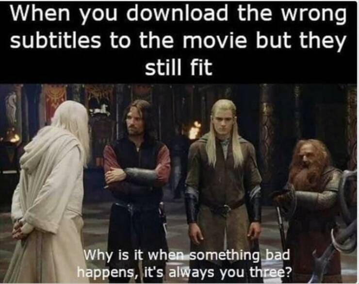 funny pics When you download the wrong subtitles to the movie but they still fit Why is it when something bad happens, it's always you three?