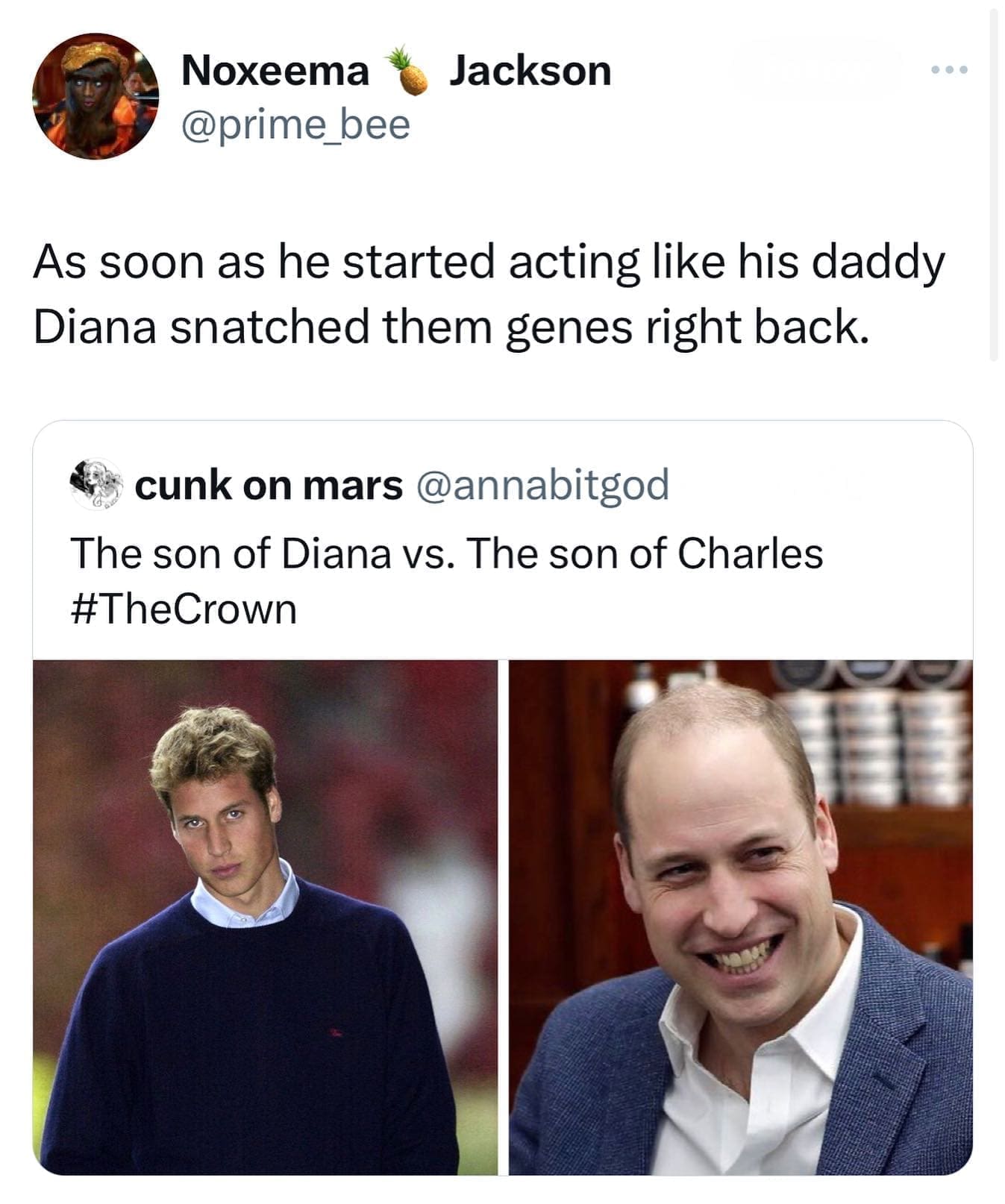 funny pics As soon as he started acting like his daddy Diana snatched them genes right back. The son of Diana vs. The son of Charles