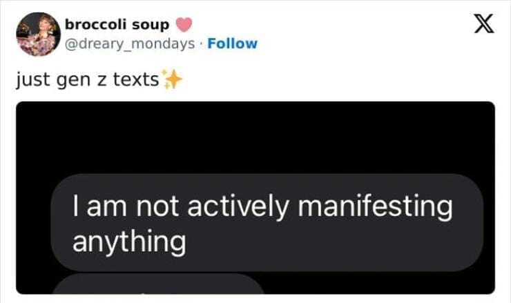 Gen Z Texting just gen z texts I am not actively manifesting anything