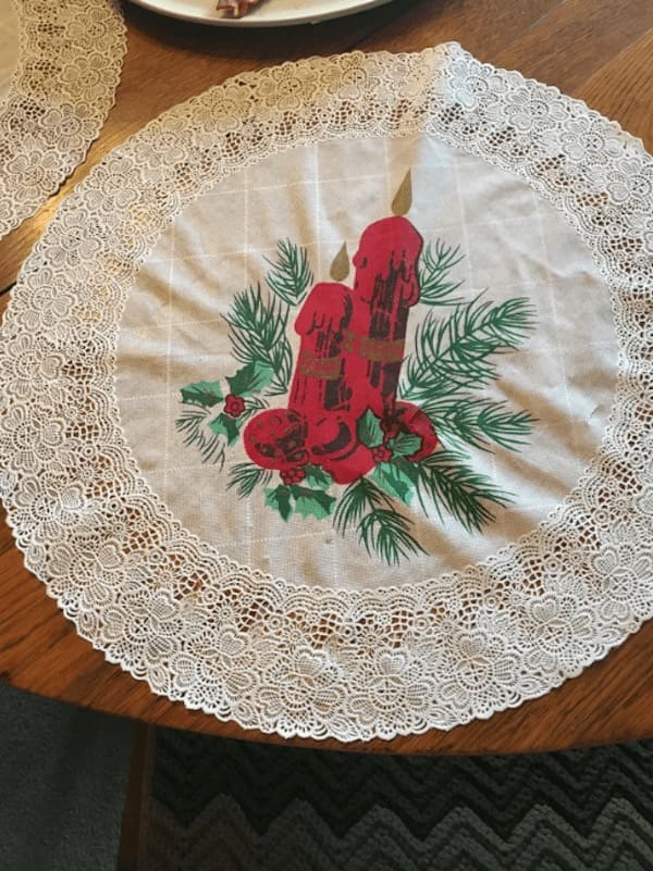 phallic Christmas decorations doily