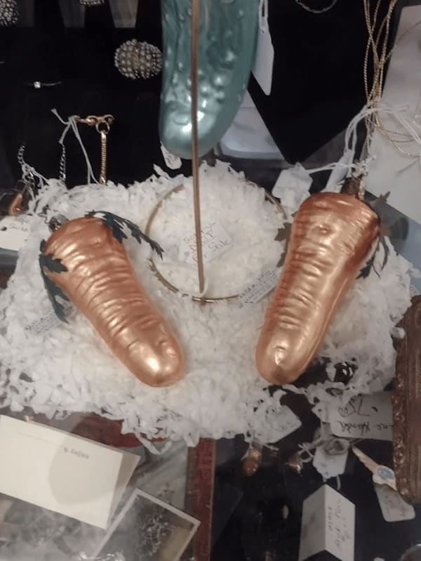 phallic Christmas decorations carrot noses