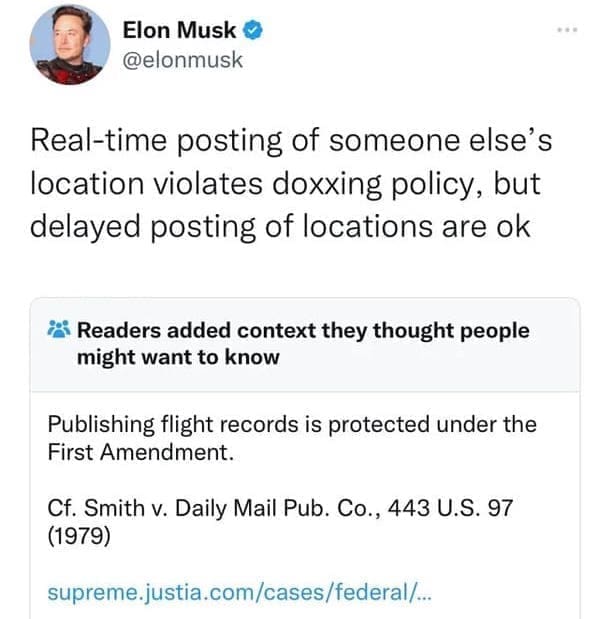 Posted cringe Real-time posting of someone else's location violates doxing policy, but delayed posting of locations are ok