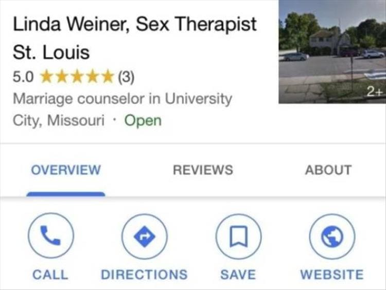 names that match professions Linda Weiner, Sex Therapist St. Louis