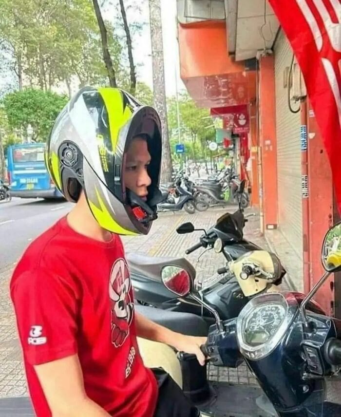 Weird Hats motorcycle hat on backward