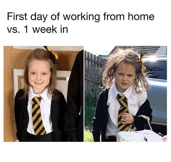 Work from home memes First day of working from home vs. 1 week in