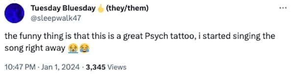 accidental swinger tattoo the funny thing is that this is a great Psych tattoo, i started singing the song right away