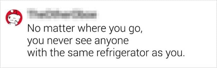 Best Shower Thoughts No matter where you go, you never see anyone with the same refrigerator as you.
