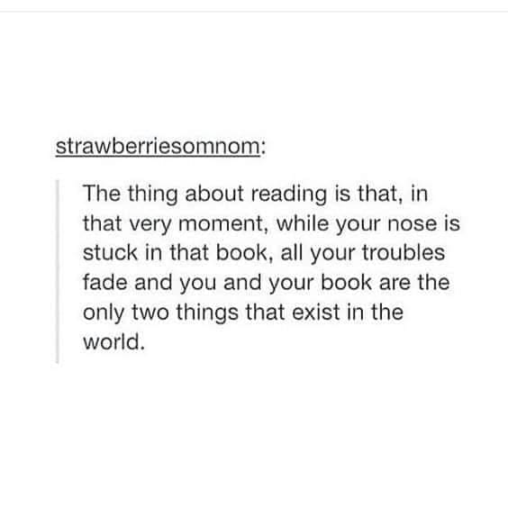 Bookworm memes The thing about reading is that, in that very moment, while your nose is stuck in that book, all your troubles fade and you and your book are the only two things that exist in the world.