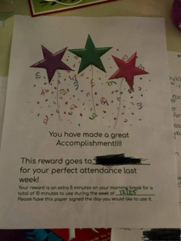 Dark Humor Memes You have made a great Accomplishmentill! This reward goes to for your perfect attendance last week! Please have this paper signed the day you would like to use