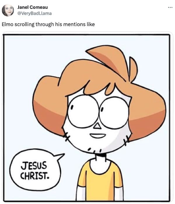 Elmo scrolling through his mentions like