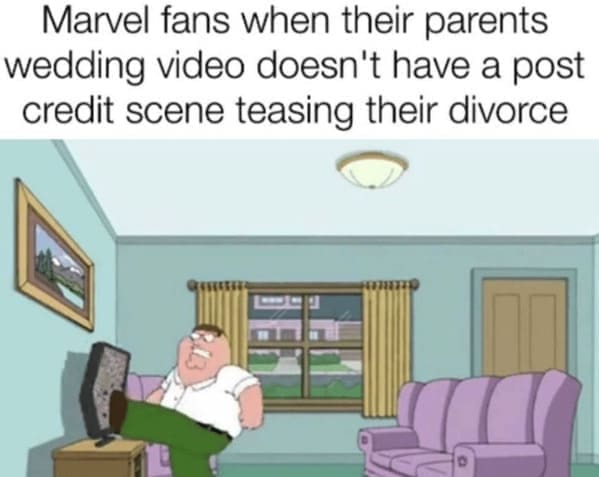 family guy memes Marvel fans when their parents wedding video doesn't have a post credit scene teasing their divorce