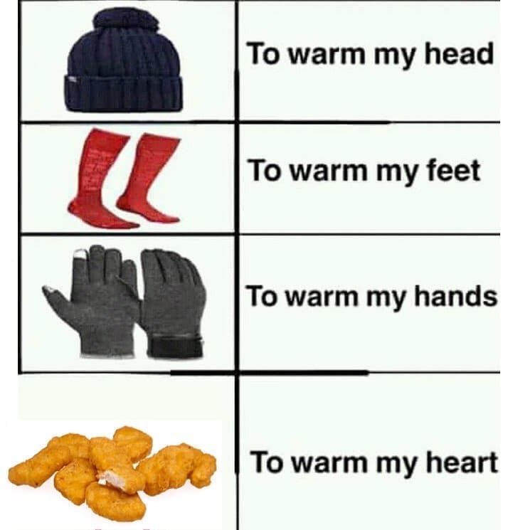 funny memes To warm my head To warm my feet To warm my hands To warm my heart
