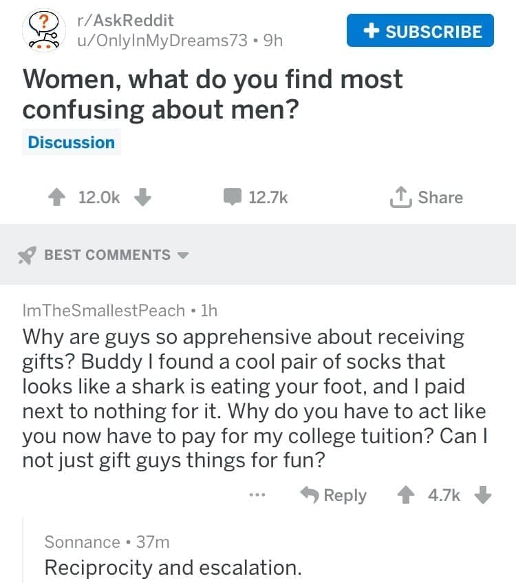 funny ask reddit threads Women, what do you find most confusing about men?