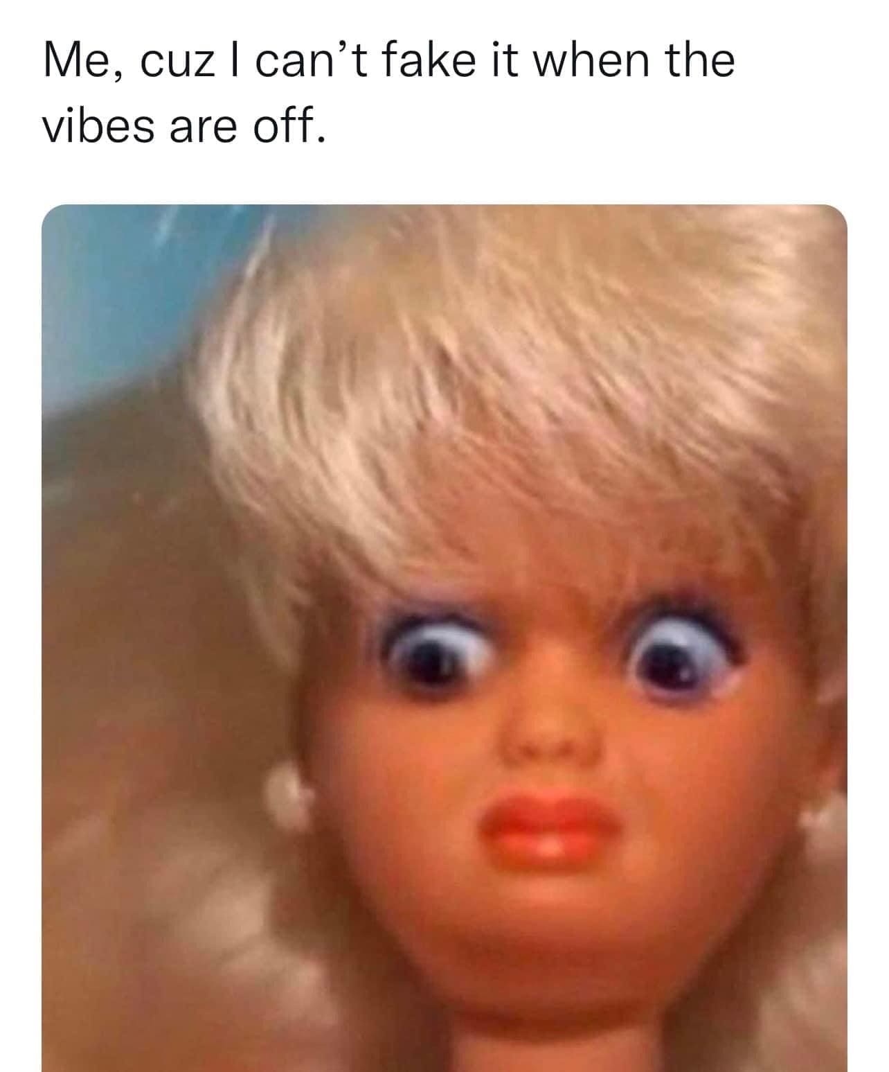 funny memes Me, cuz I can't fake it when the vibes are oft.