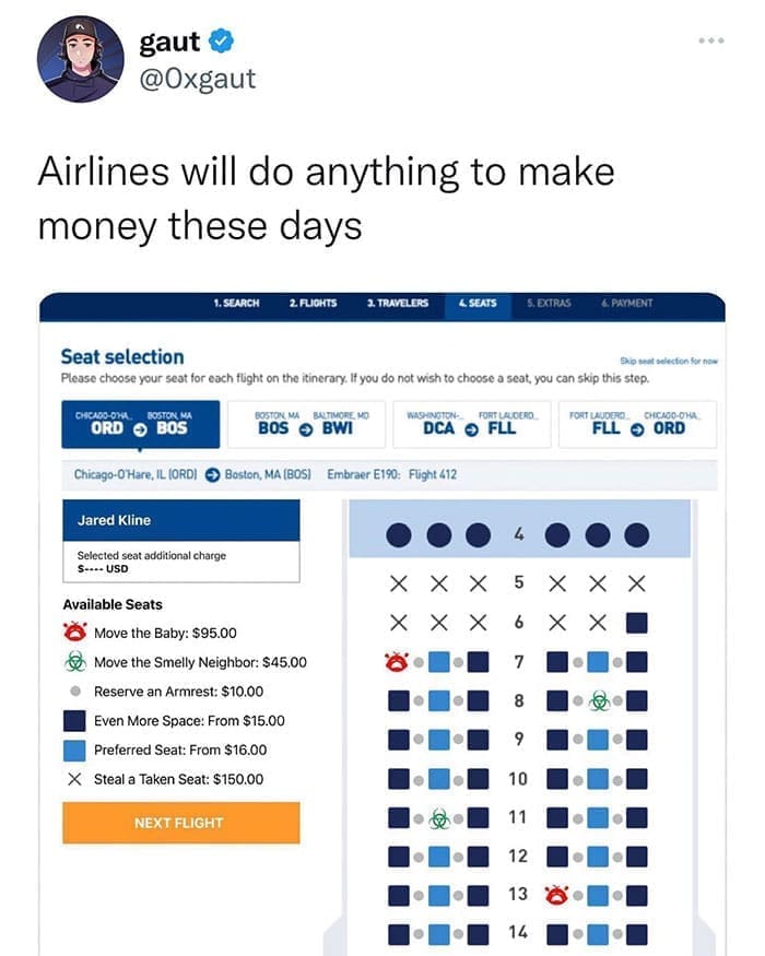 funny memes Airlines will do anything to make money these days Move the baby