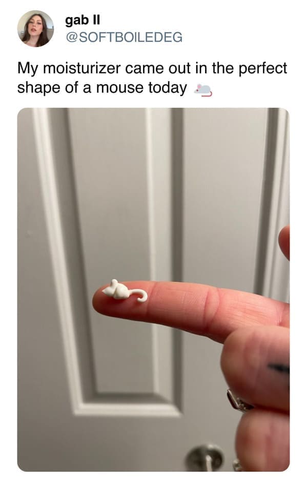 funny memes My moisturizer came out in the perfect shape of a mouse today