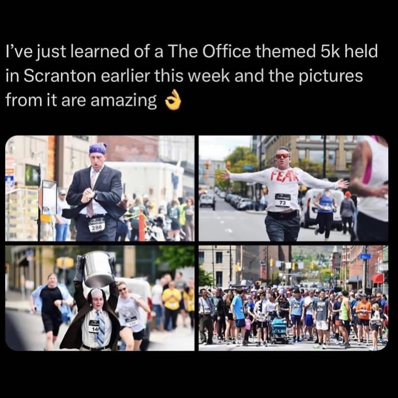 funny pics I've just learned of a The Office themed 5k held in Scranton earlier this week and the pictures from it are amazing