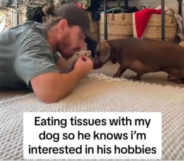 funny pics Eating tissues with my dog so he knows i'm interested in his hobbies