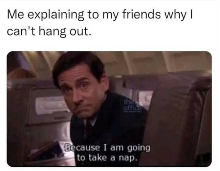 funny pics Me explaining to my friends why I can't hang out. offici Because I am going to take a nap.