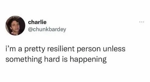 funny pics i'm a pretty resilient person unless something hard is happening