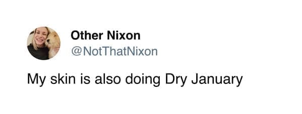 Funny women tweets @NotThatNixon My skin is also doing Dry January
