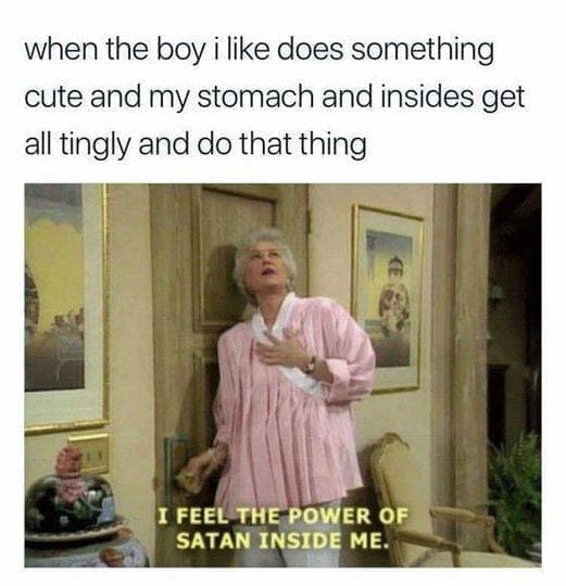 Golden girls memes when the boy i like does something cute and my stomach and insides get all tingly and do that thing I FEEL THE POWER OF SATAN INSIDE ME.