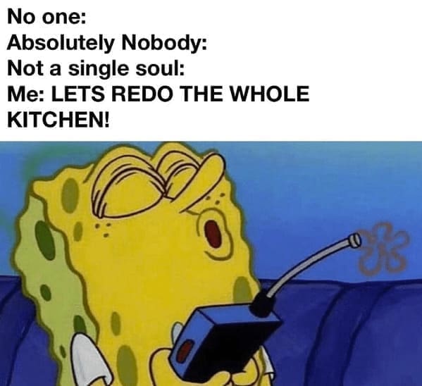Home decor memes No one: Absolutely Nobody: Not a single soul: Me: LETS REDO THE WHOLE KITCHEN!