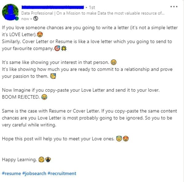 job search memes If you love someone chances are you going to write a letter (it's not a simple letter it's LOVE Letter). (e) Similarly, Cover Letter or Resume is like a love letter which you going to send to your favourite company.© It's same like showing your interest in that person. It's like showing how much you are ready to commit to a relationship and prove your passion to them.