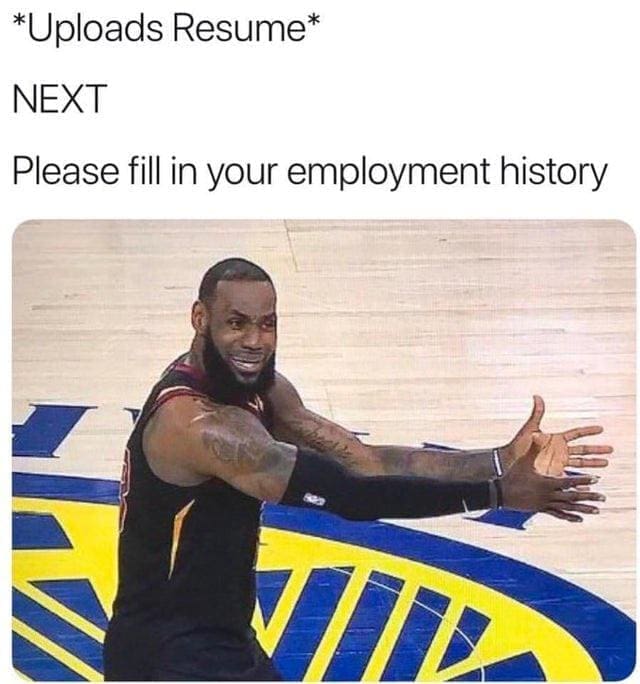 job search memes *Uploads Resume* NEXT Please fill in your employment history