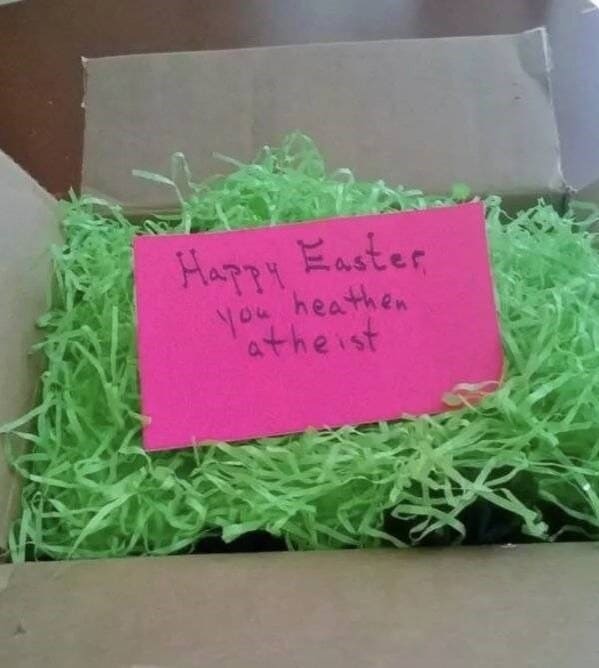 Moms pranking kids Happy Easter heathen you atheist