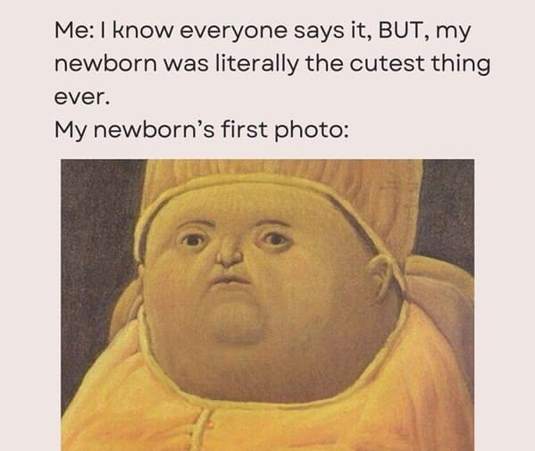 New parent memes Me: I know everyone says it, BUT, my newborn was literally the cutest thing ever. My newborn's first photo: