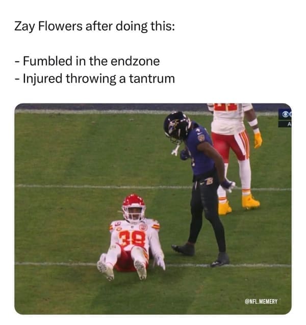 NFL memes Zay Flowers after doing this: - Fumbled in the endzone - Injured throwing a tantrum