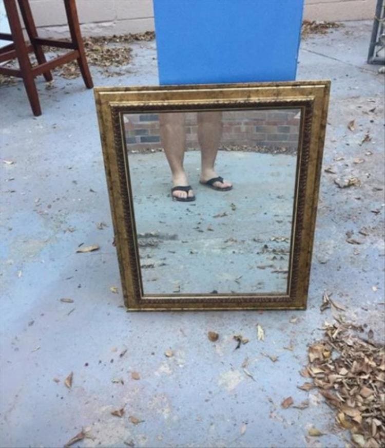 People trying to sell mirrors feet in mirror