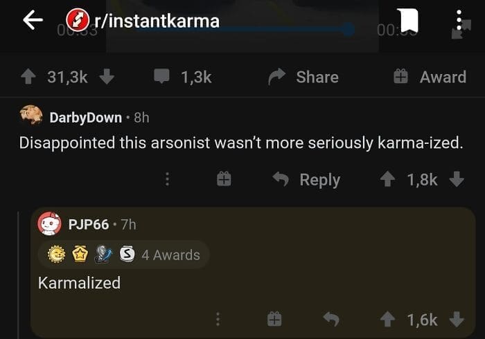 Disappointed this arsonist wasn't more seriously karma-ized. Karmalized