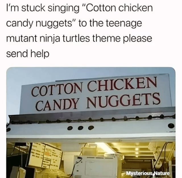 Procrastination Memes I'm stuck singing "Cotton chicken candy nuggets" to the teenage mutant ninja turtles theme please send help COTTON CHICKEN CANDY NUGGETS