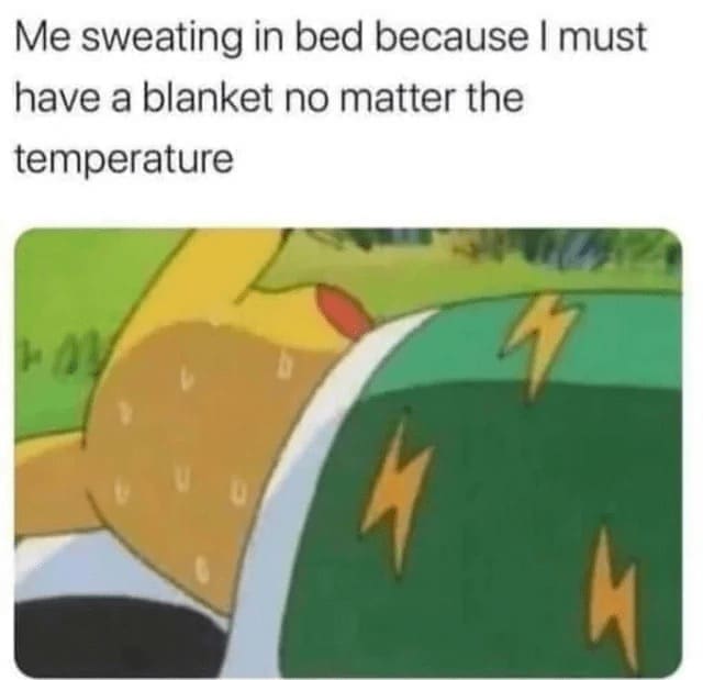 Procrastination Memes Me sweating in bed because I must have a blanket no matter the temperature