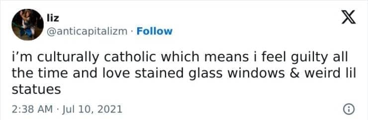 Serotonin memes i'm culturally catholic which means i feel guilty all the time and love stained glass windows & weird lil statues