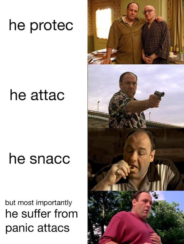 Sopranos memes he protec he attac he snacc but most importantly he suffer from panic attacs