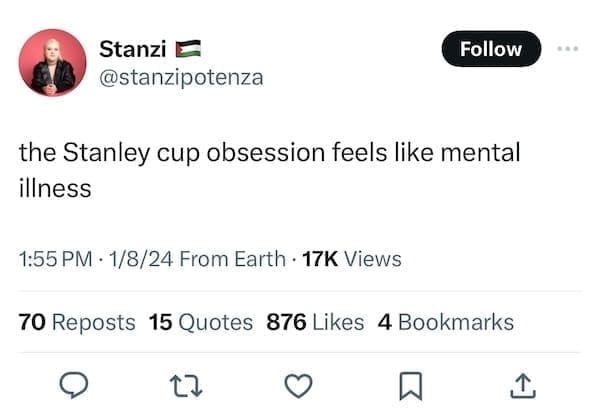Stanley Tumblr Cup Mug Memes @stanzipotenza Follow the Stanley cup obsession feels like mental illness