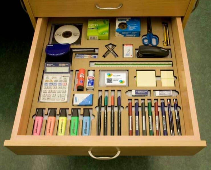 organized desk drawer